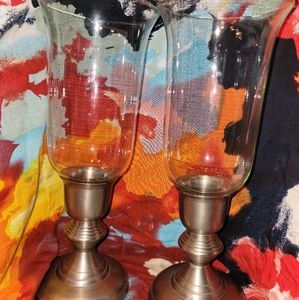 Set of 2 Vintage Cloche Glass Candle Holders With Stainless Steel Base